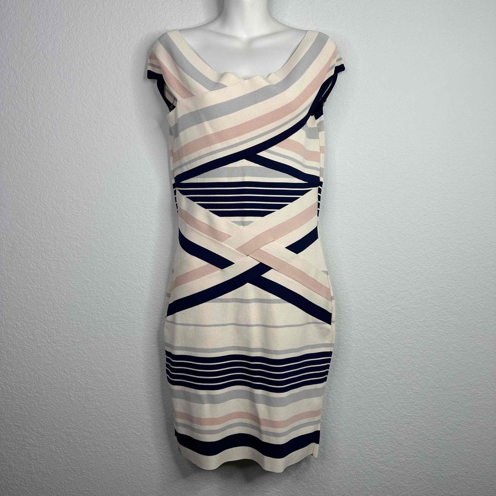 Morgan De Toi Dress‎ XL Striped Bandage Bodycon Cocktail Romantic Minimalist